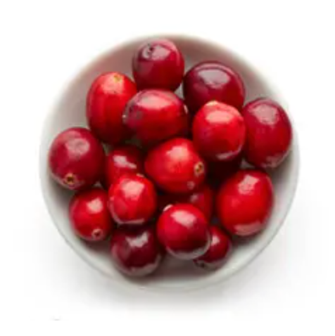 Cranberries sitting in a white bowl on a white background 