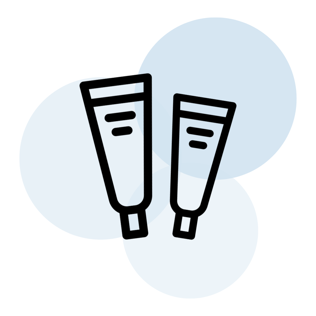 an icon of two acne product bottles over three lightly transparent blue circles