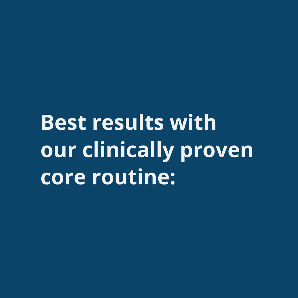 Blue image with white text that reads "Best results with our clinically proven core routine:"